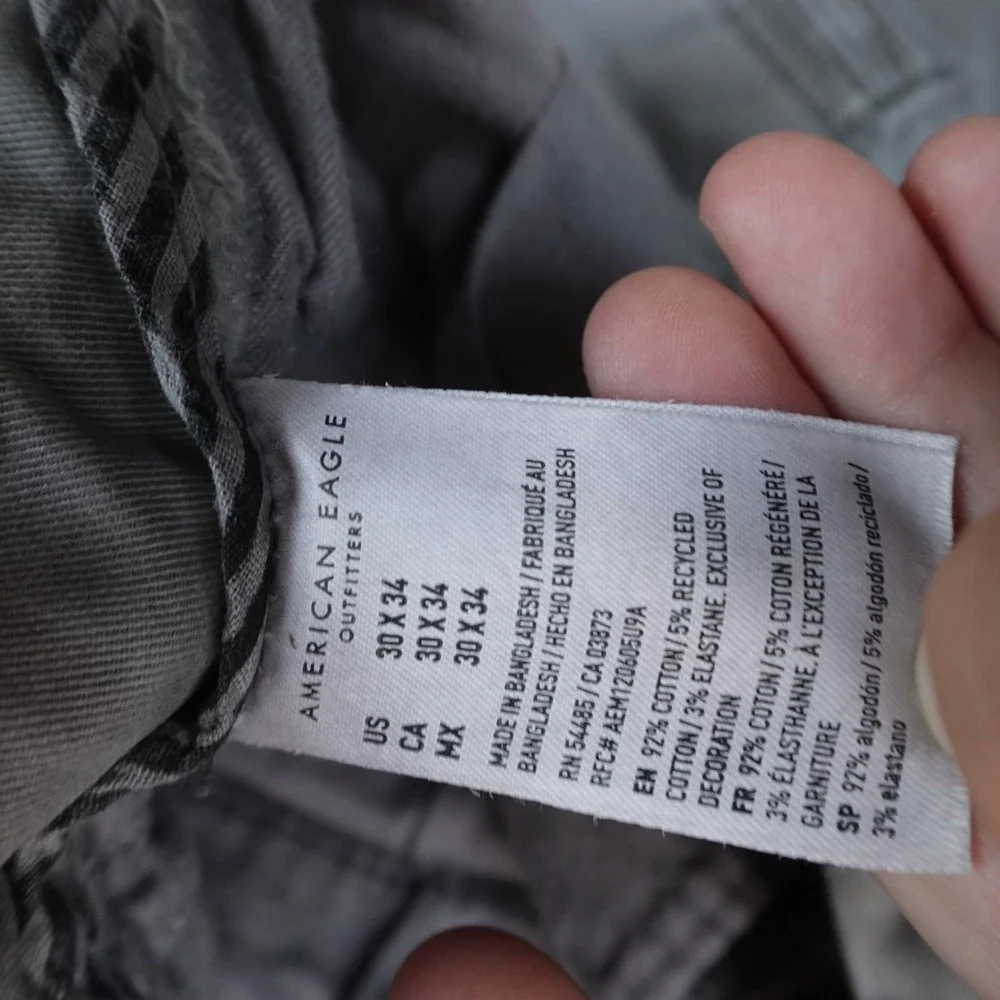 American Eagle Pants Mens 30X34 Gray Slim Khaki Chino Trouser Stretch Flat Front